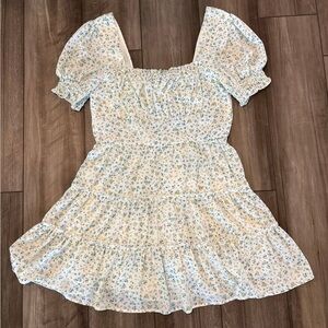 Altar'd State Cream Ruffled Puff Sleeve Mini Sundress